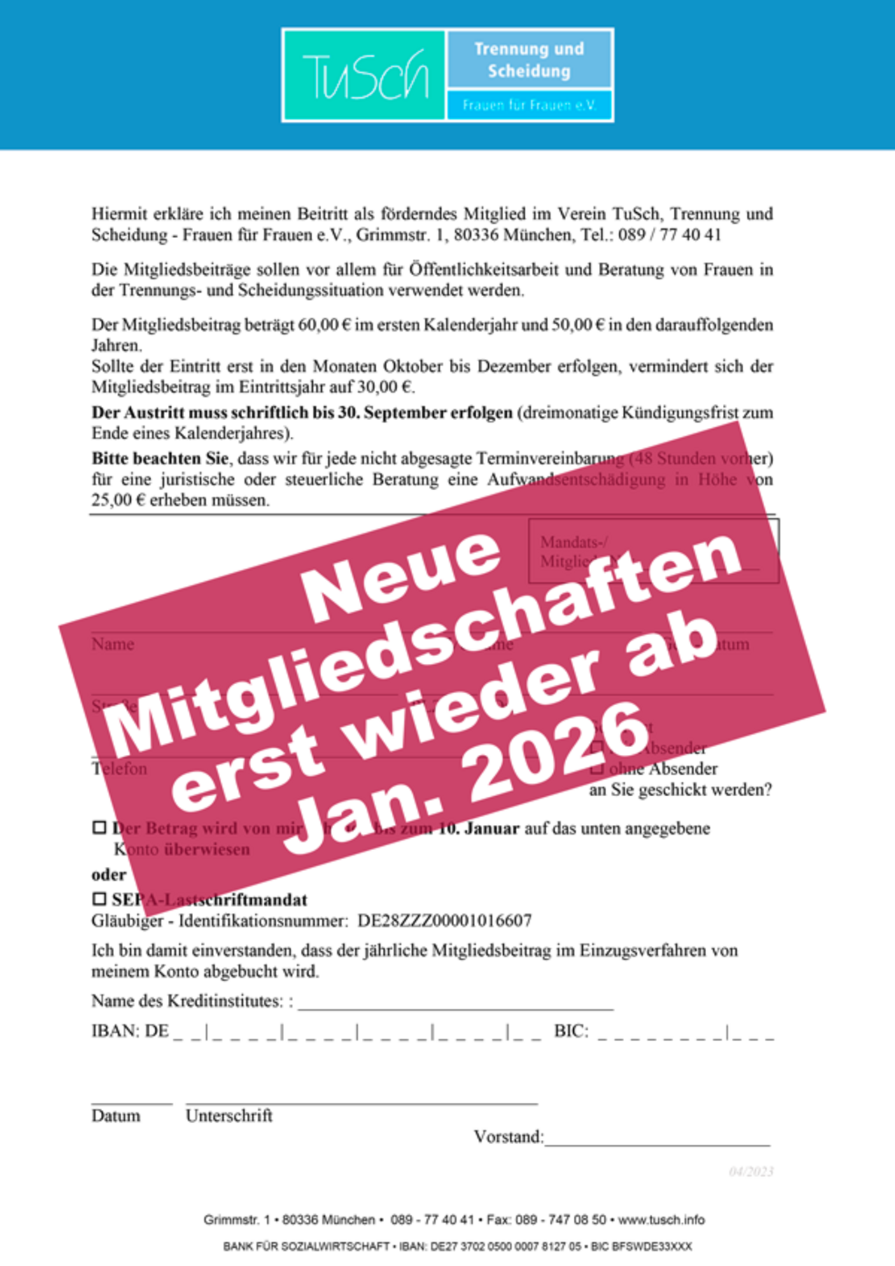 TuSCH e.V. Mitgliedsantrag